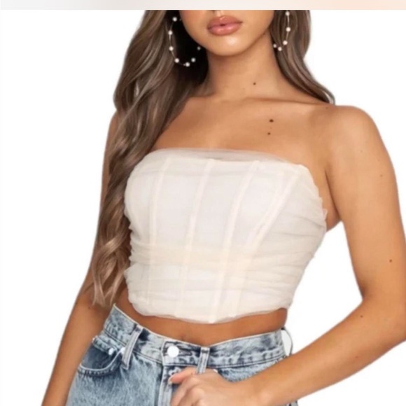 White Fox Boutique Tops - White Fox Boutique corset top nude tulle corsettop NWT med